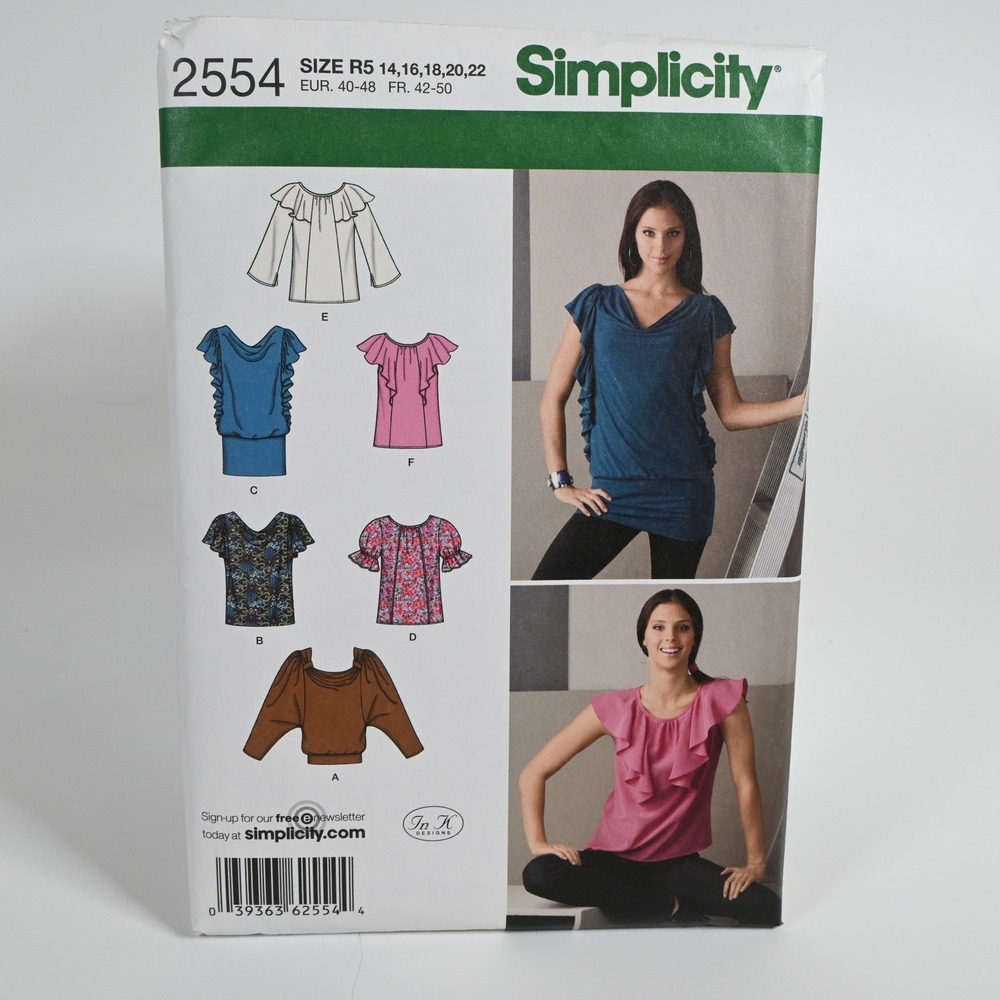 Simplicity 2554 Sewing Pattern Misses Tops Six Styles 14-22 Uncut Factory Folded